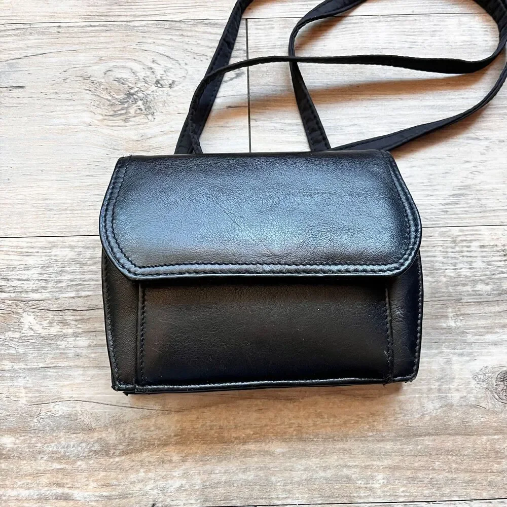 Sonoma Jean Co Black Leather Mini Crossbody Bag Minimalist Y2K Cute Grunge